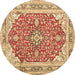 Round Medallion Brown Traditional Rug, tr354brn