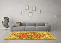 Machine Washable Medallion Yellow Traditional Rug, wshtr354yw