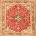 Round Machine Washable Medallion Orange Traditional Area Rugs, wshtr354org