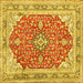 Square Machine Washable Medallion Yellow Traditional Rug, wshtr354yw