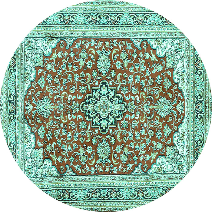 Round Medallion Turquoise Traditional Rug, tr354turq