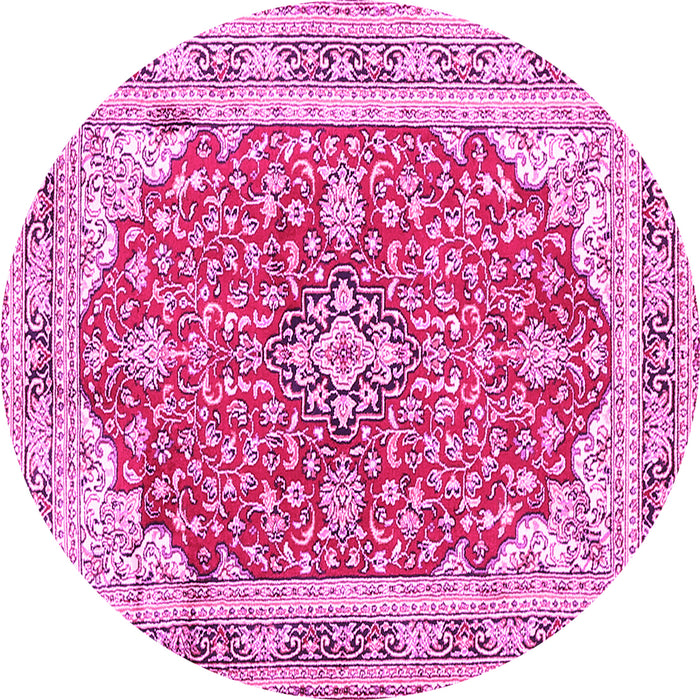 Round Machine Washable Medallion Pink Traditional Rug, wshtr354pnk