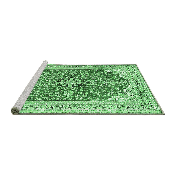 Sideview of Machine Washable Medallion Emerald Green Traditional Area Rugs, wshtr354emgrn