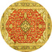 Round Machine Washable Medallion Yellow Traditional Rug, wshtr354yw