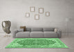 Machine Washable Medallion Emerald Green Traditional Area Rugs in a Living Room,, wshtr354emgrn