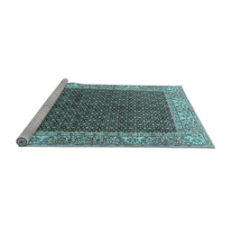 Sideview of Machine Washable Persian Light Blue Traditional Rug, wshtr3550lblu