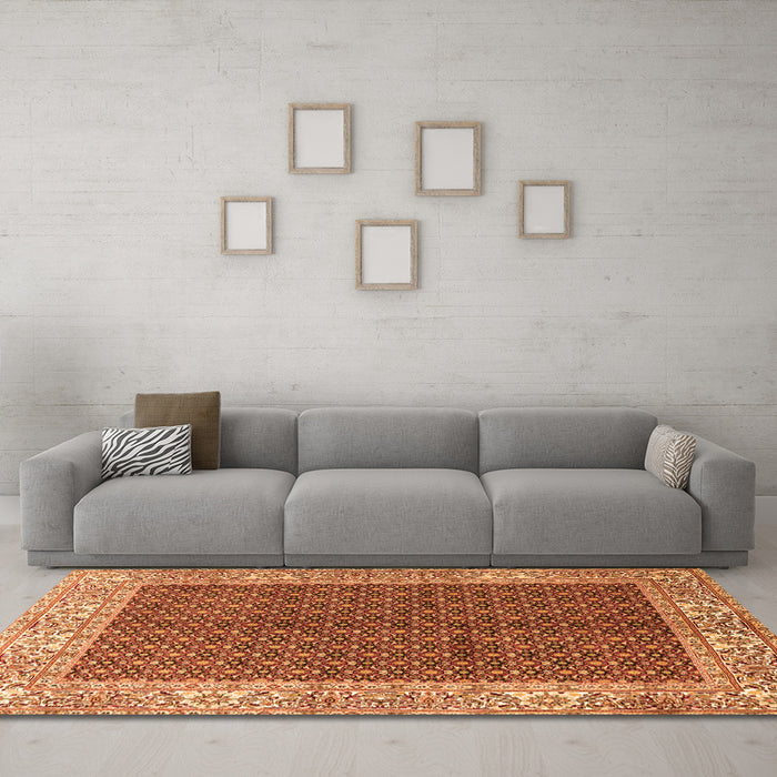 Machine Washable Persian Orange Traditional Area Rugs in a Living Room, wshtr3550org