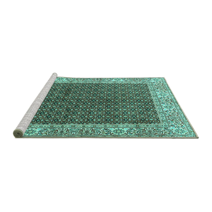 Sideview of Machine Washable Persian Turquoise Traditional Area Rugs, wshtr3550turq