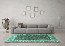 Machine Washable Persian Turquoise Traditional Area Rugs in a Living Room,, wshtr3550turq