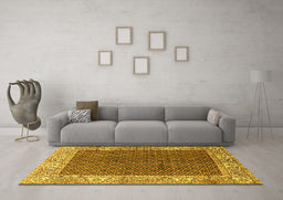 Machine Washable Persian Yellow Traditional Rug in a Living Room, wshtr3550yw