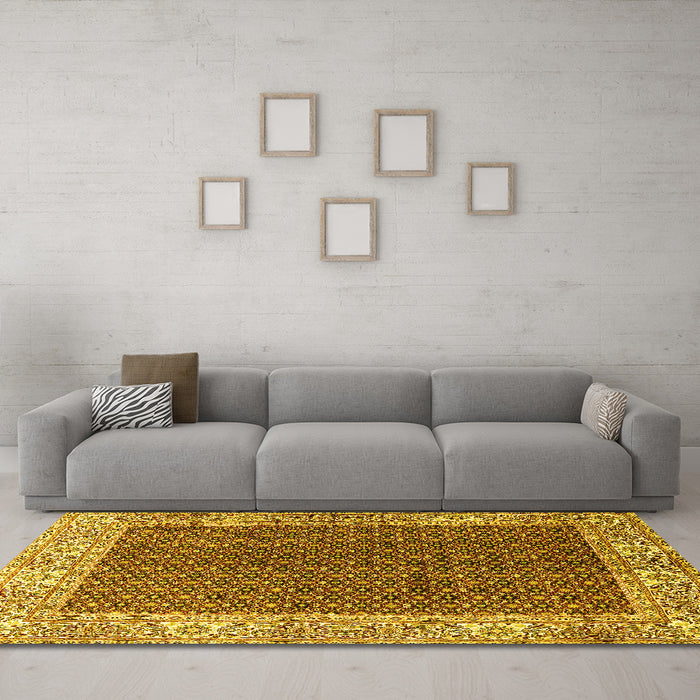 Machine Washable Persian Yellow Traditional Rug in a Living Room, wshtr3550yw