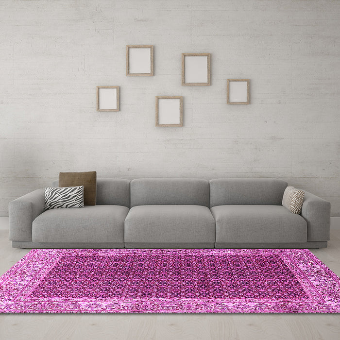Machine Washable Persian Pink Traditional Rug in a Living Room, wshtr3550pnk