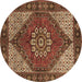 Round Machine Washable Persian Brown Traditional Rug, wshtr3551brn