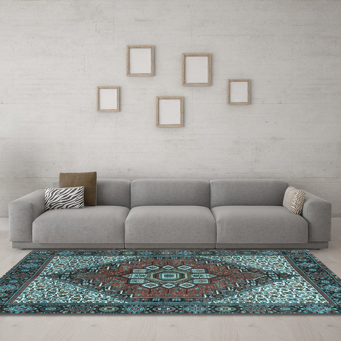 Machine Washable Persian Light Blue Traditional Rug in a Living Room, wshtr3551lblu