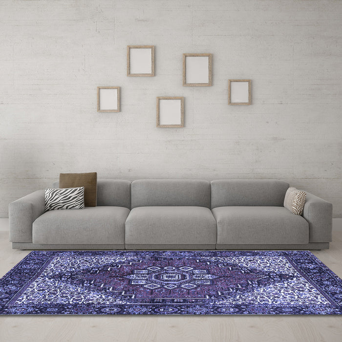 Machine Washable Persian Blue Traditional Rug in a Living Room, wshtr3551blu