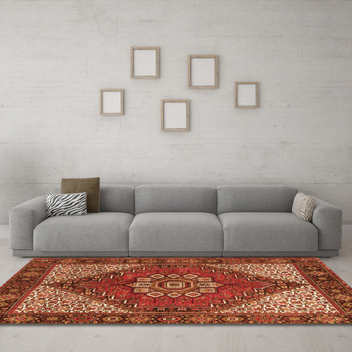 Machine Washable Persian Orange Traditional Area Rugs in a Living Room, wshtr3551org