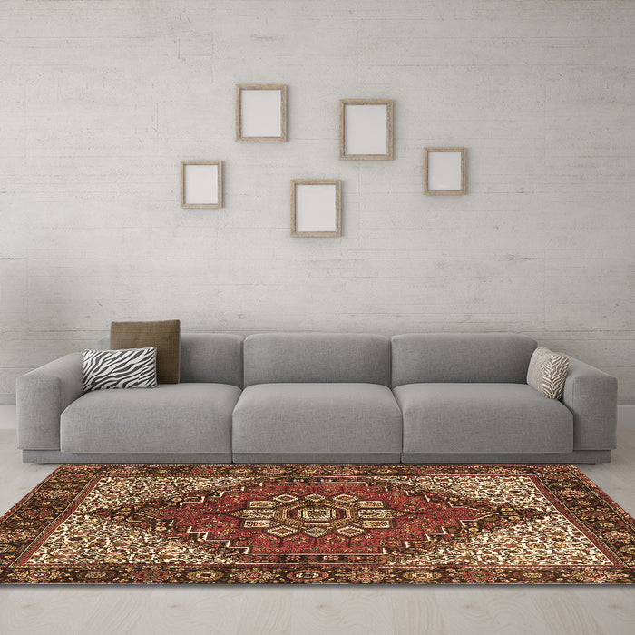Machine Washable Persian Brown Traditional Rug in a Living Room,, wshtr3551brn