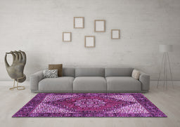 Machine Washable Persian Purple Traditional Area Rugs in a Living Room, wshtr3551pur