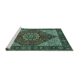 Sideview of Machine Washable Persian Turquoise Traditional Area Rugs, wshtr3551turq