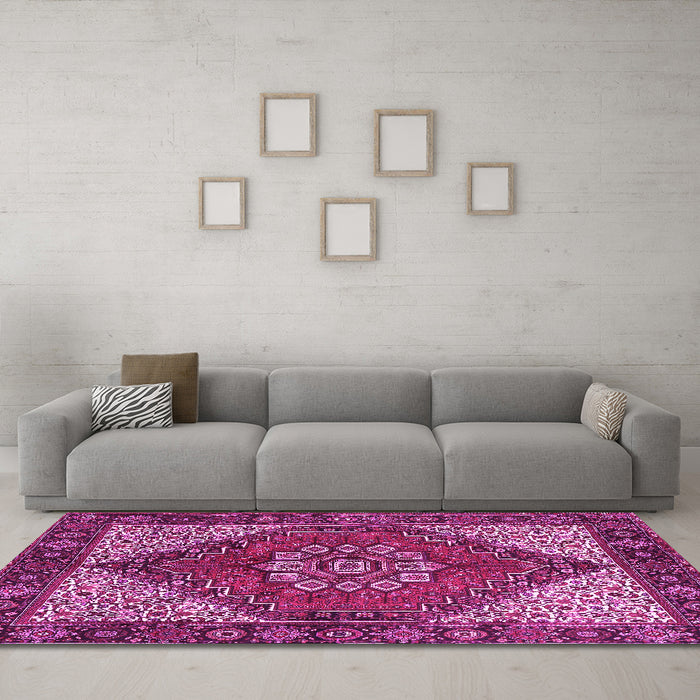 Machine Washable Persian Pink Traditional Rug in a Living Room, wshtr3551pnk