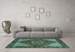 Machine Washable Persian Turquoise Traditional Area Rugs in a Living Room,, wshtr3551turq