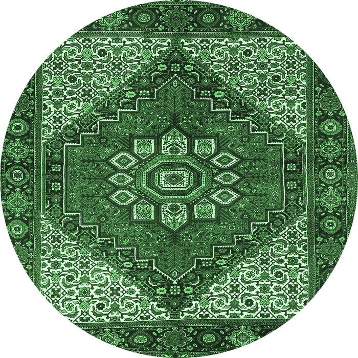 Round Persian Emerald Green Traditional Rug, tr3551emgrn