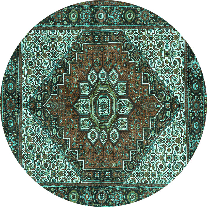 Round Persian Turquoise Traditional Rug, tr3551turq