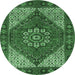 Round Machine Washable Persian Emerald Green Traditional Area Rugs, wshtr3551emgrn