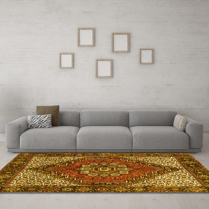 Machine Washable Persian Yellow Traditional Rug in a Living Room, wshtr3551yw