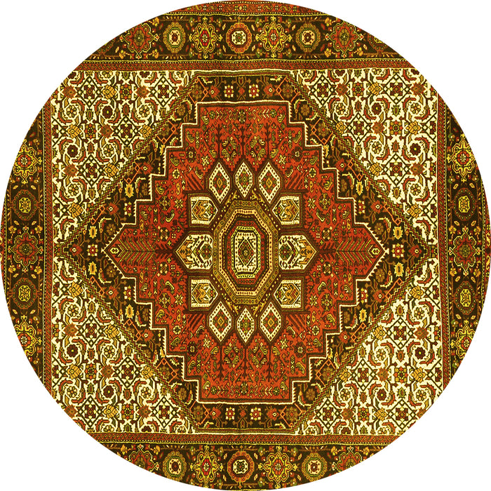 Round Machine Washable Persian Yellow Traditional Rug, wshtr3551yw