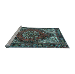 Sideview of Machine Washable Persian Light Blue Traditional Rug, wshtr3551lblu