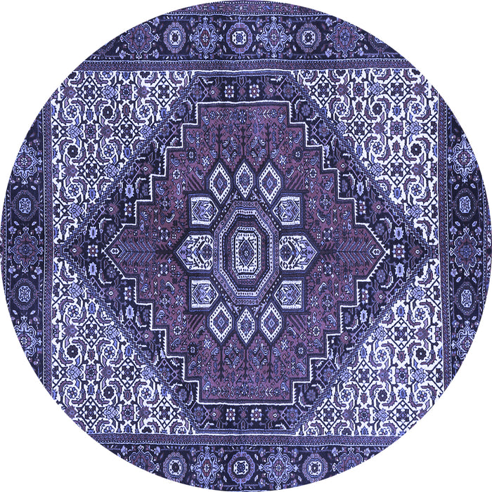 Round Machine Washable Persian Blue Traditional Rug, wshtr3551blu