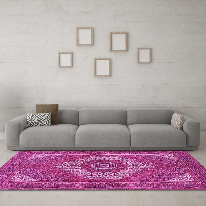 Machine Washable Persian Pink Traditional Rug in a Living Room, wshtr3552pnk