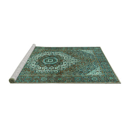 Sideview of Machine Washable Persian Turquoise Traditional Area Rugs, wshtr3552turq