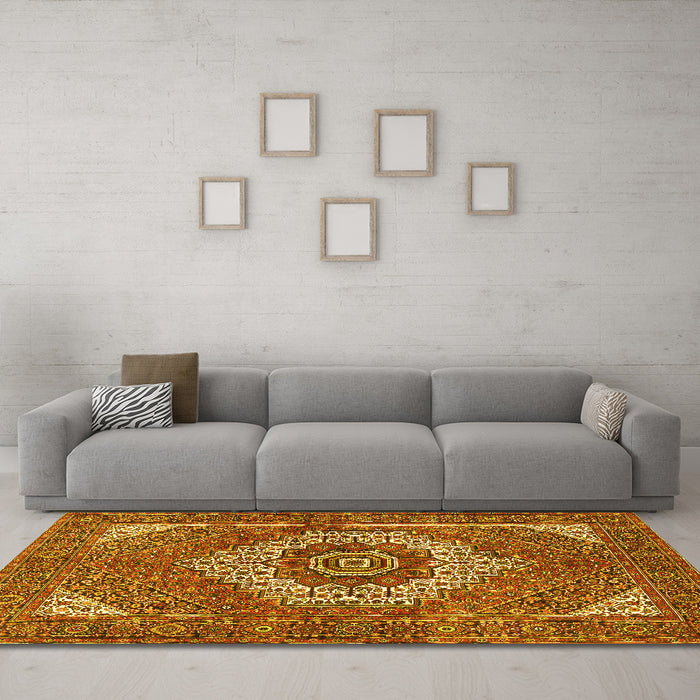 Machine Washable Persian Yellow Traditional Rug in a Living Room, wshtr3552yw