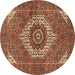 Round Machine Washable Persian Brown Traditional Rug, wshtr3552brn