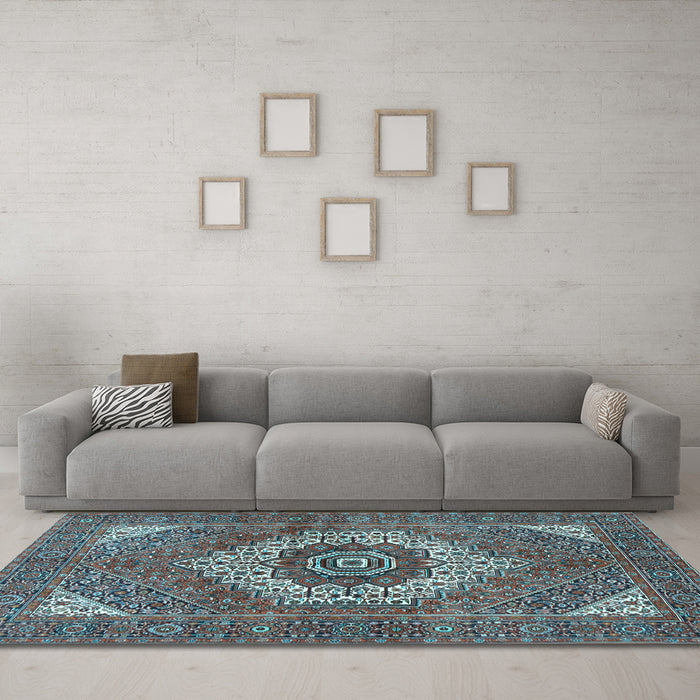 Machine Washable Persian Light Blue Traditional Rug in a Living Room, wshtr3552lblu