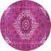 Round Machine Washable Persian Pink Traditional Rug, wshtr3552pnk