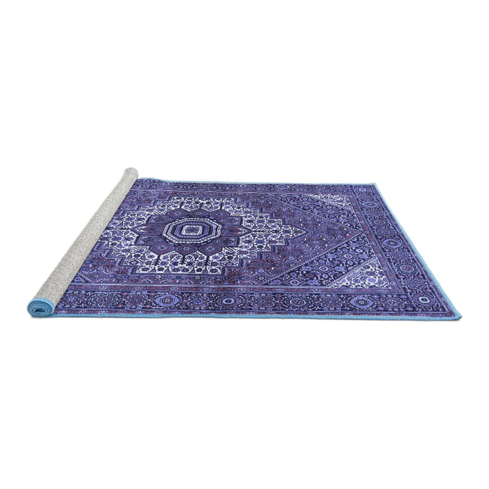 Sideview of Machine Washable Persian Blue Traditional Rug, wshtr3552blu