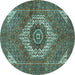 Round Machine Washable Persian Turquoise Traditional Area Rugs, wshtr3552turq