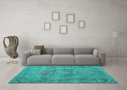 Machine Washable Persian Turquoise Traditional Area Rugs in a Living Room,, wshtr3553turq
