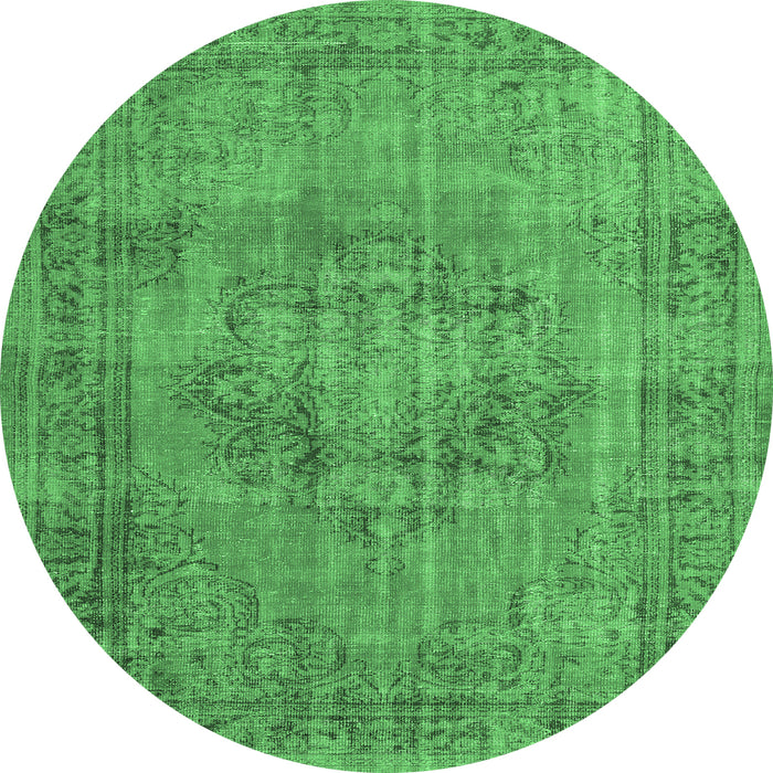 Round Persian Emerald Green Traditional Rug, tr3553emgrn