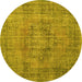 Round Persian Yellow Traditional Rug, tr3553yw