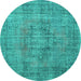 Round Machine Washable Persian Turquoise Traditional Area Rugs, wshtr3553turq