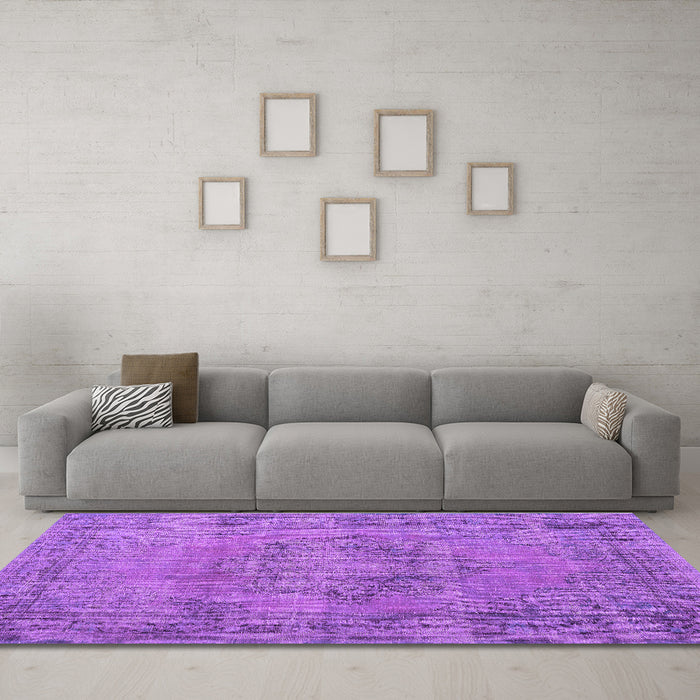 Machine Washable Persian Purple Traditional Area Rugs in a Living Room, wshtr3553pur