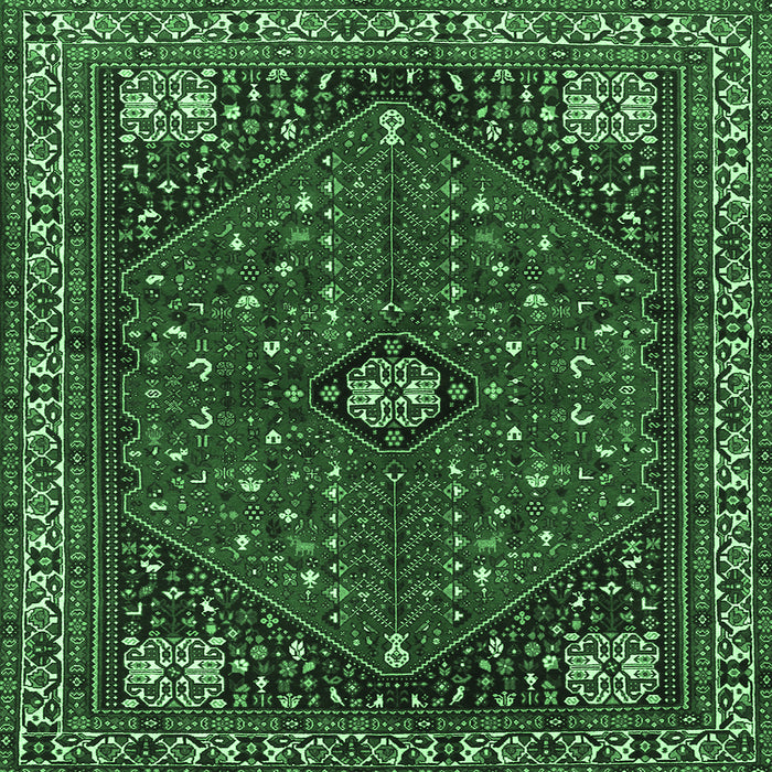 Square Persian Emerald Green Traditional Rug, tr3554emgrn