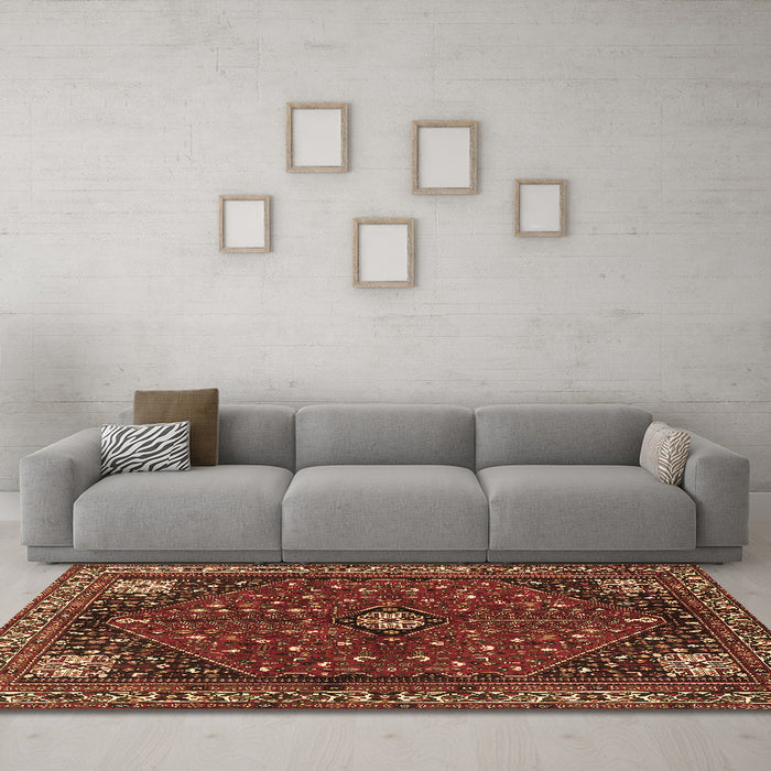 Machine Washable Persian Brown Traditional Rug in a Living Room,, wshtr3554brn