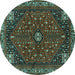 Round Machine Washable Persian Turquoise Traditional Area Rugs, wshtr3554turq