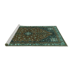 Sideview of Machine Washable Persian Turquoise Traditional Area Rugs, wshtr3554turq