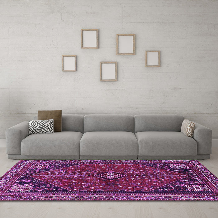Machine Washable Persian Purple Traditional Area Rugs in a Living Room, wshtr3554pur